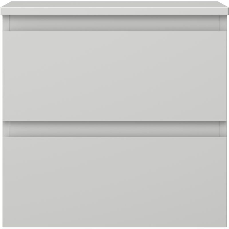 Underskap til servant i hvit matt finish med to brede skuffer og minimalistisk design uten håndtak.