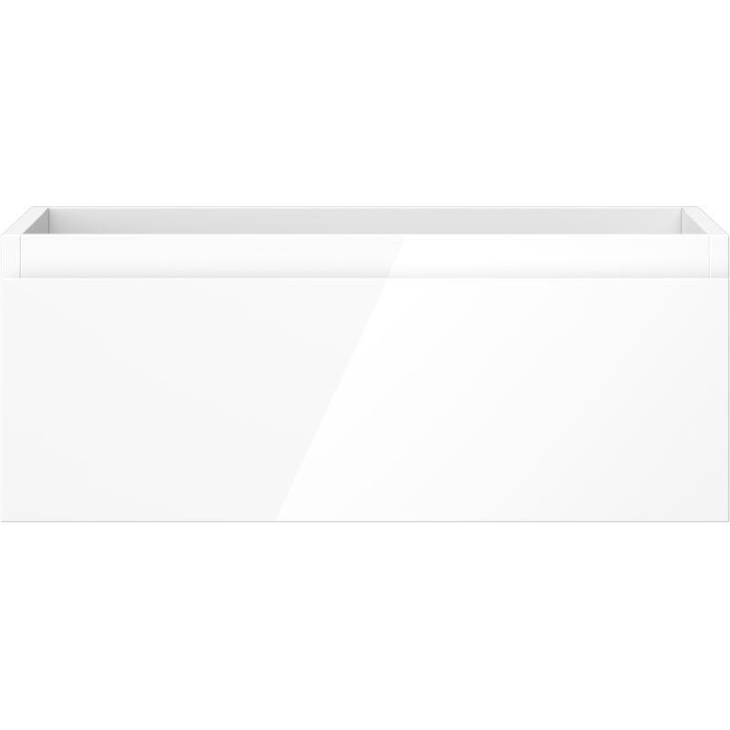 Underskap til servant i hvit høyglans med én skuff, sett rett forfra med rene linjer.