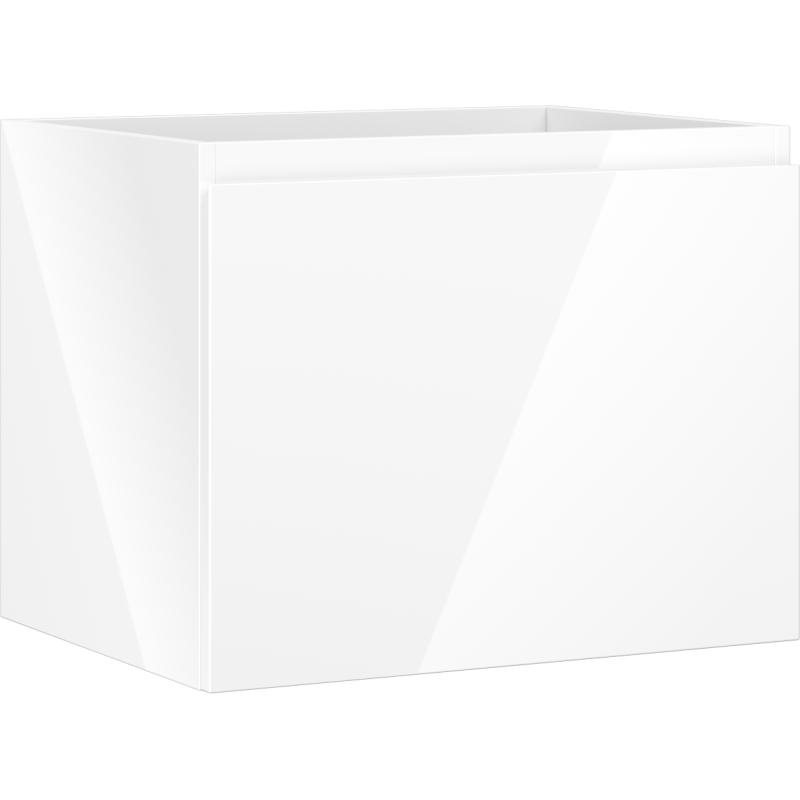 Servantskap 60 cm hvit høyglans med én skuff, sett fra skrå vinkel uten synlige håndtak.