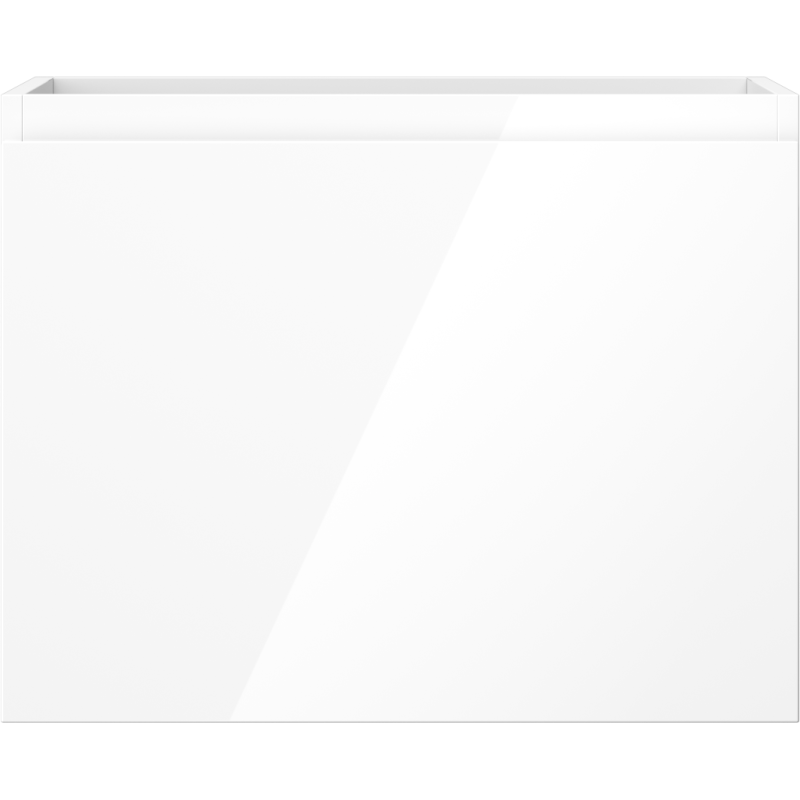 Underskap til servant 60 cm i hvit høyglans med rektangulær front og skjult håndtak, vist forfra.