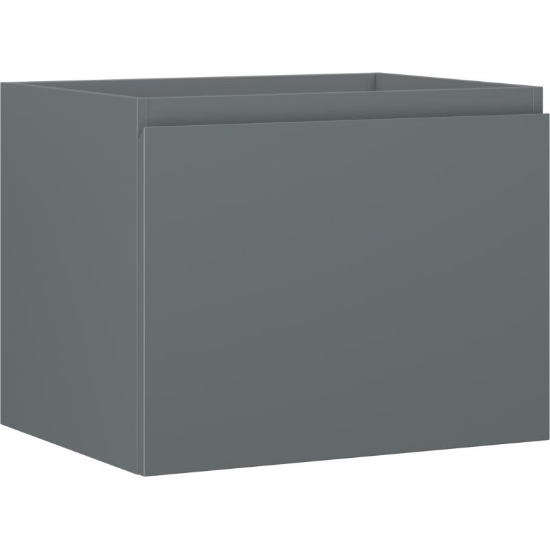Servantskap 60 cm grafitt matt med én skuff, sett fra skrå front uten synlige håndtak.