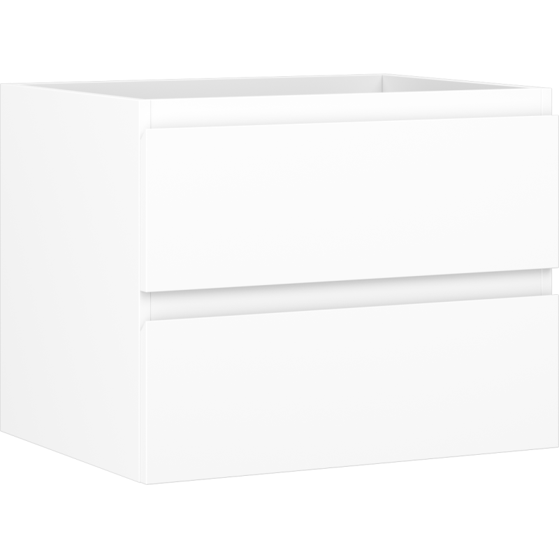 Servantskap 60 cm hvit matt med to skuffer, minimalistisk design uten synlige håndtak.