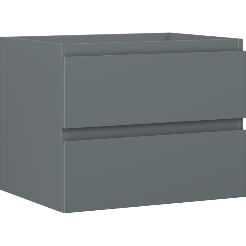 Servantskap 60 cm grafitt matt med to skuffer uten håndtak, sett skrått forfra.