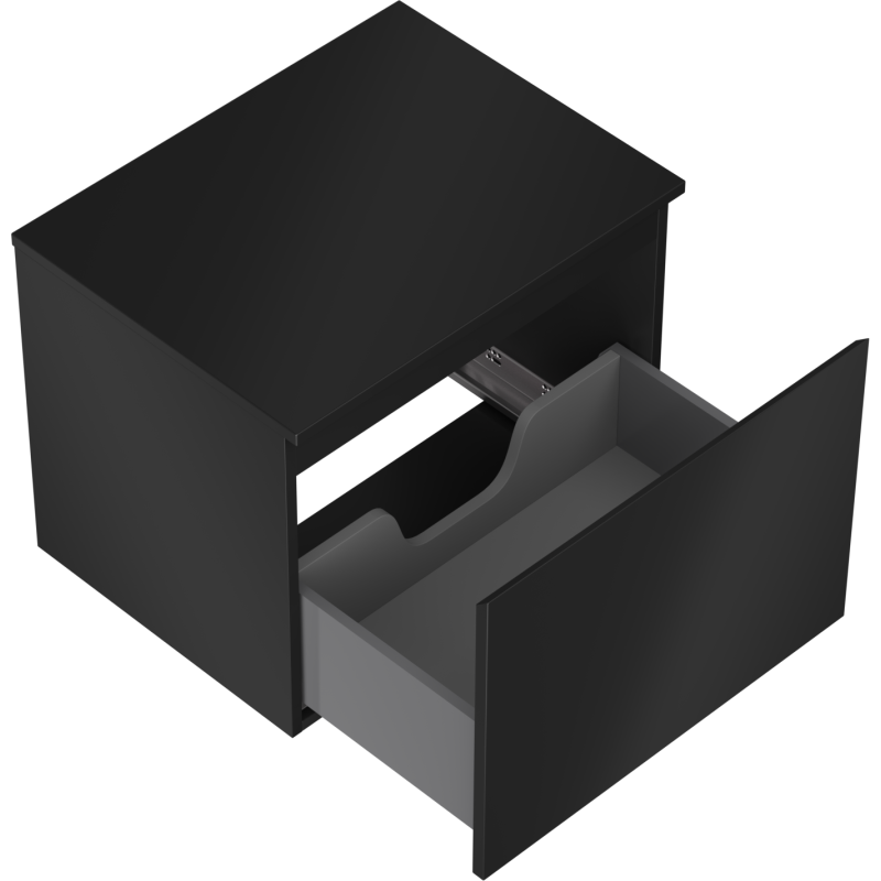 Servantskap uten vask svart matt Mexen Orio med én stor åpen skuff og synlig innerramme.