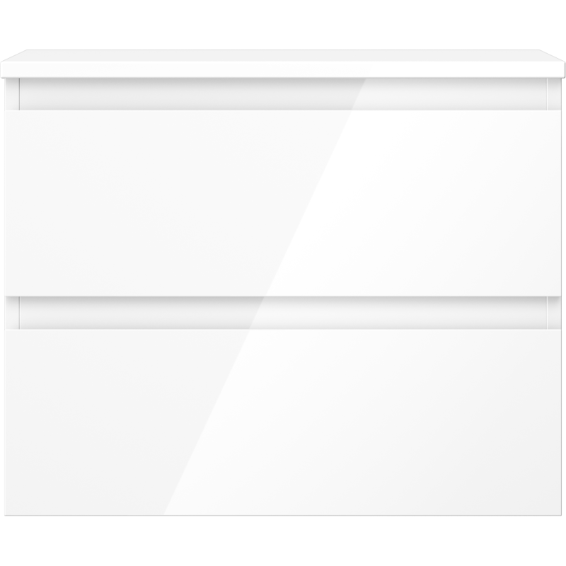 Underskap til servant 60 cm i hvit høyglans med to skuffer uten synlige håndtak.