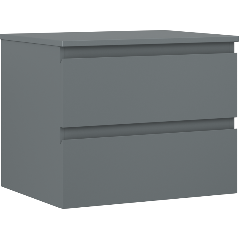 Servantskap 60 cm grafitt matt med to skuffer, moderne design uten håndtak, sett fra skrå vinkel.