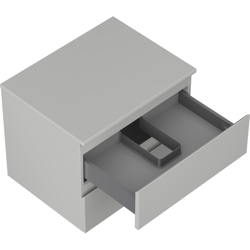 Servantskap uten vask grå Mexen Orio 60 cm med åpen skuff og rominndelt innsats.