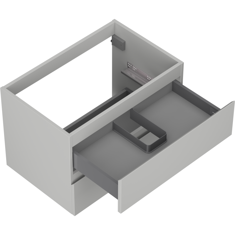 Servantskap uten vask 70 cm Mexen Orio i grå matt med to åpne skuffer og utsparing for rør.