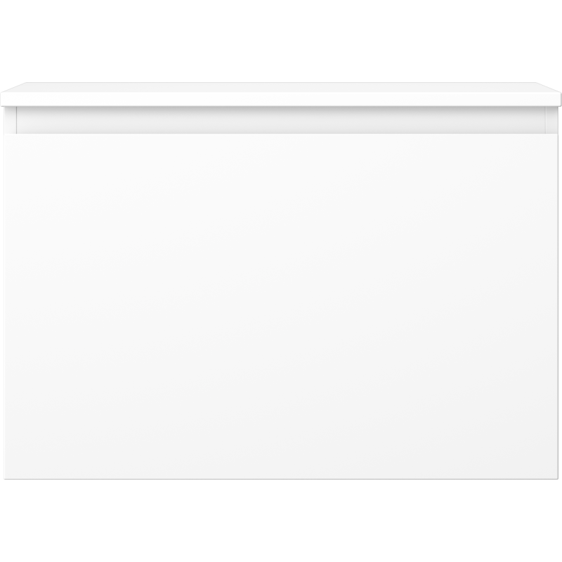 Underskap til servant 70 cm hvit matt med én skuff, sett rett forfra mot glatt front.