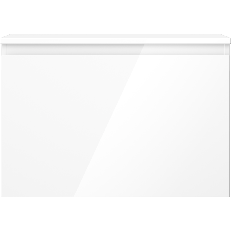 Underskap til servant i hvit høyglans med glatt front og rektangulær form, sett rett forfra.