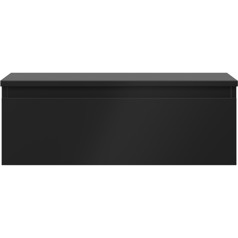Underskap til servant 70 cm i matt svart med én skuff, sett rett forfra uten håndtak.