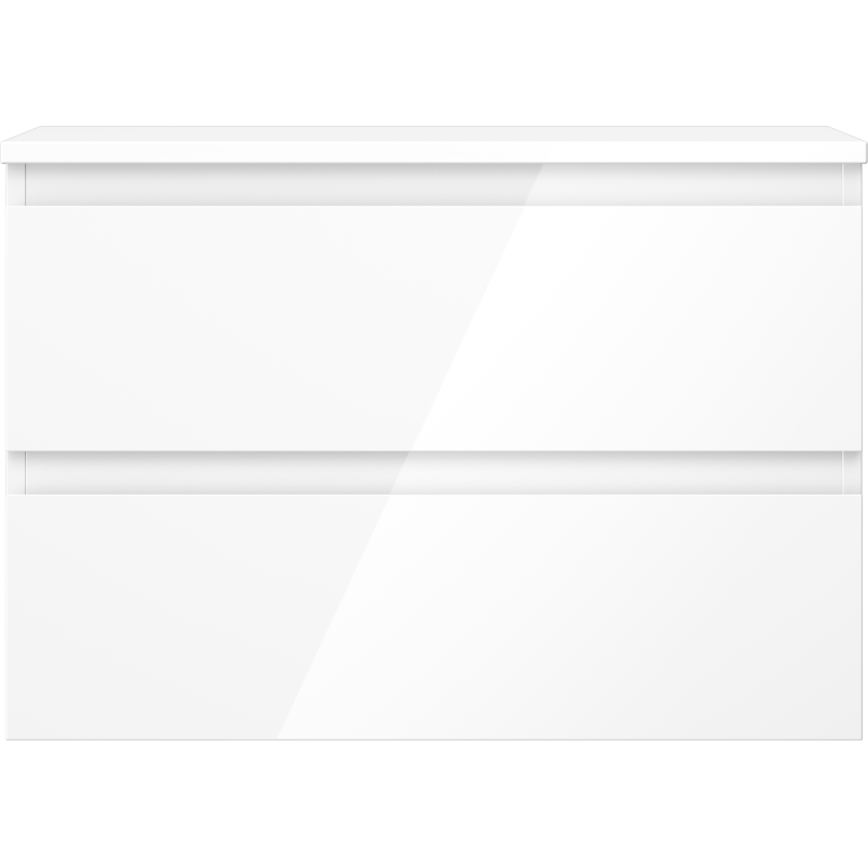 Underskap til servant i hvit høyglans med to store skuffer og horisontale håndtaksspor.