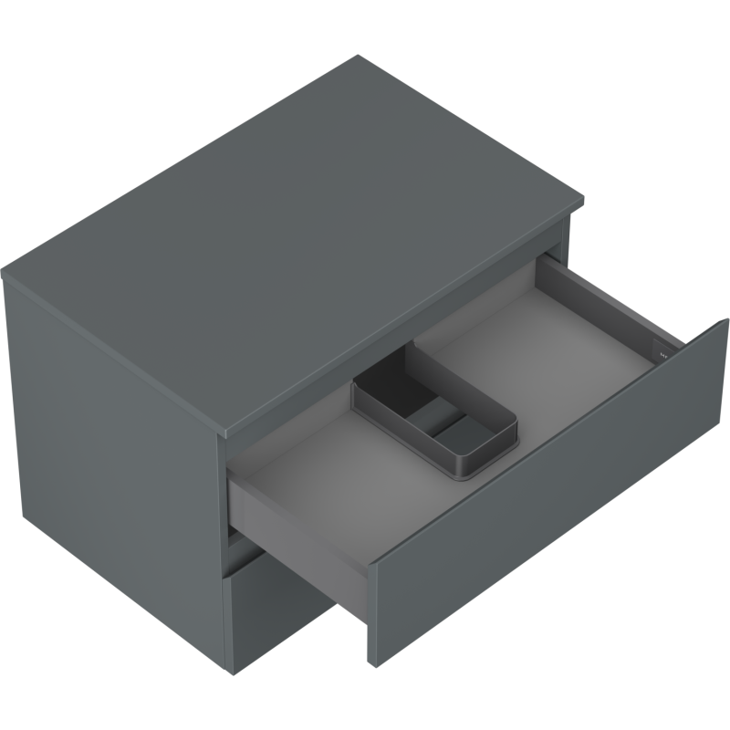 Servantskap uten vask 70 cm grafitt matt med to skuffer, åpen øvre skuff og avlang innsats.