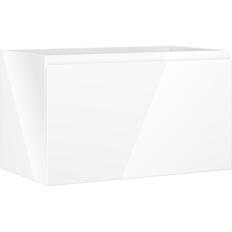 Servantskap 80 cm hvit høyglans med én skuff, sett fra skrå vinkel, minimalistisk design.