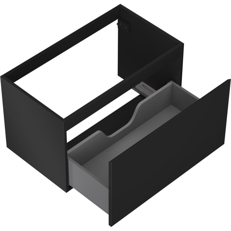 Servantskap uten vask svart matt Mexen Orio 80 cm med én uttrekt skuff og synlige skuffeskinner.