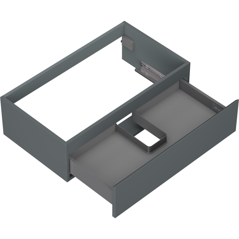 Servantskap uten vask 80 cm Mexen Orio i grafitt matt, én skuff med utsparing for rør, sett ovenfra.