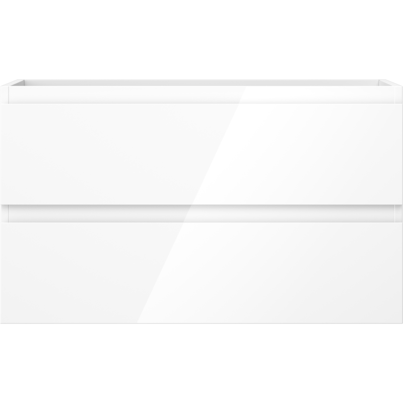 Underskap til servant 80 cm hvit høyglans med to skuffer og minimalistisk design sett forfra.