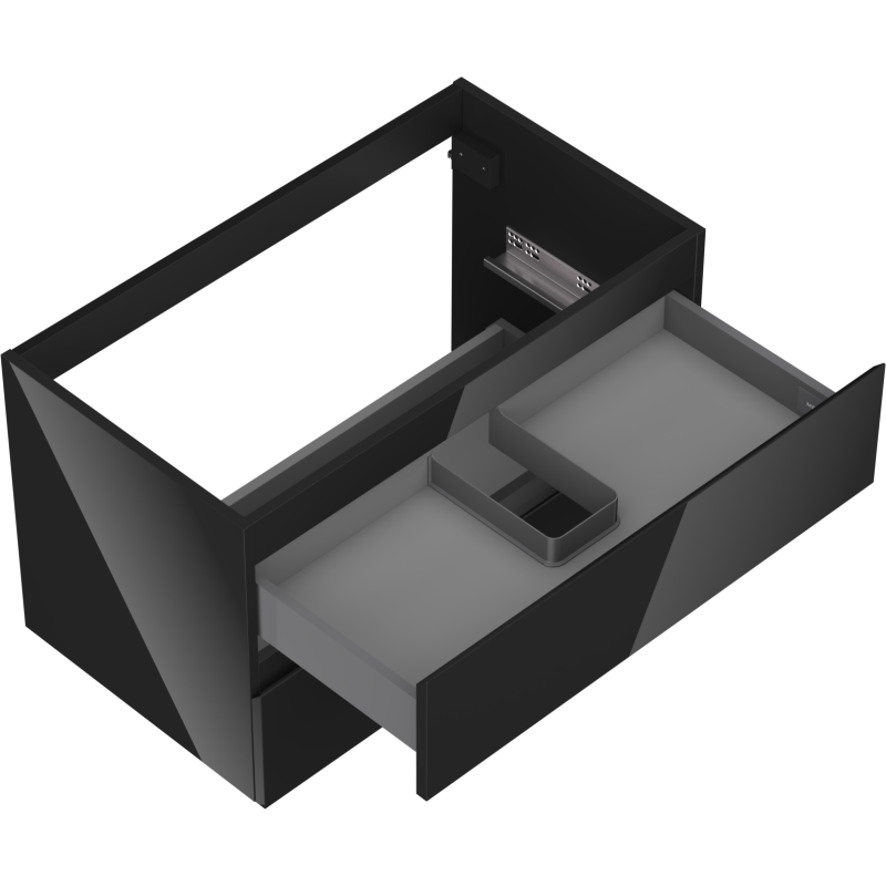 Servantskap uten vask 80 cm svart høyglans med to åpne skuffer og integrert organisator.