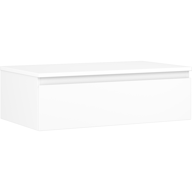 Servantskap 80 cm hvit matt, rektangulær uten håndtak, sett skrått forfra og fra siden.