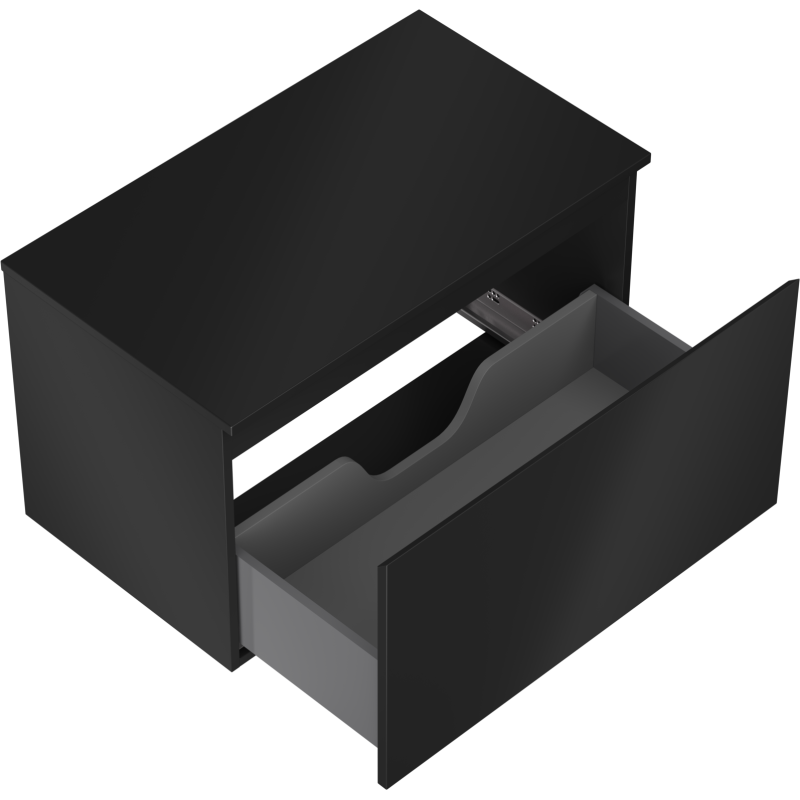 Servantskap uten vask svart matt Mexen Orio 80 cm med åpen skuff og innvendig skillevegg.