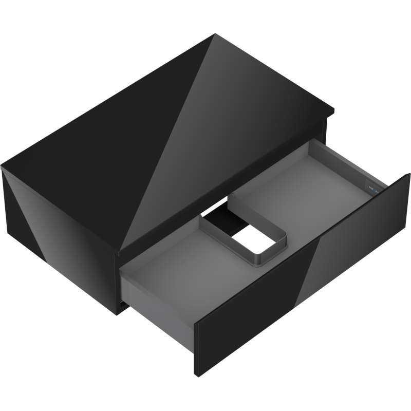 Servantskap uten vask svart høyglans 80 cm med delvis åpen skuff og avlang innsats for oppbevaring.