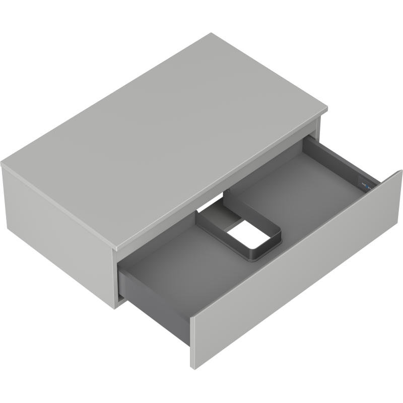 Servantskap uten vask 80 cm grå matt med åpen skuff, integrert innsats og glatte fronter uten håndtak.