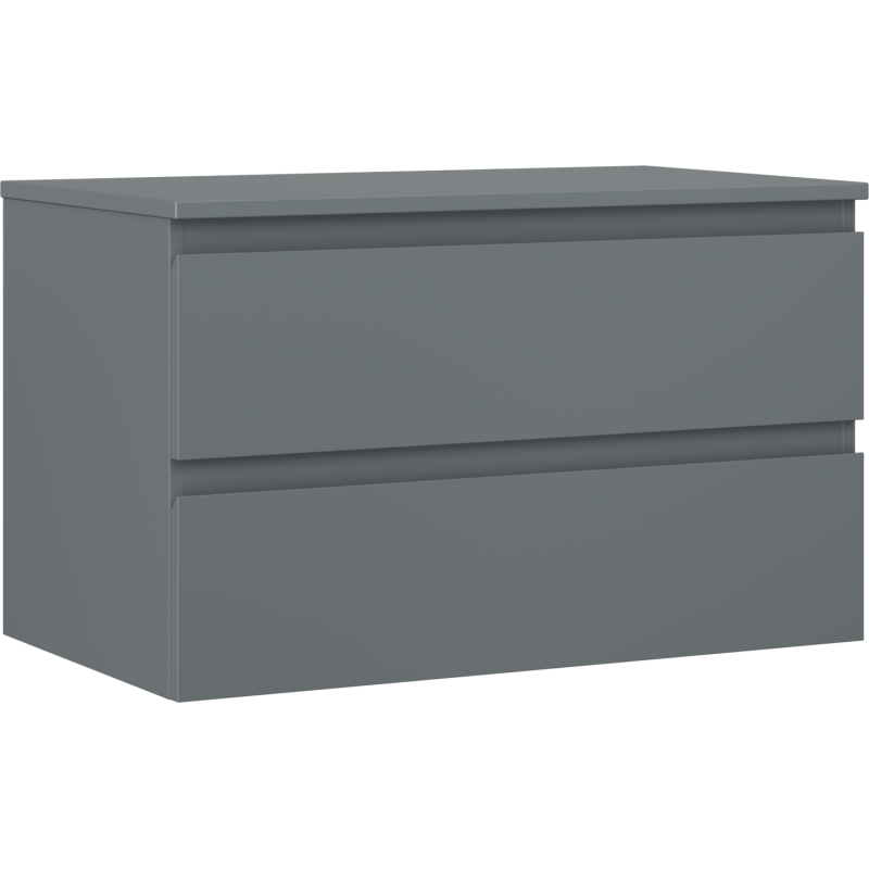 Servantskap 80 cm grafitt matt med to skuffer uten synlige håndtak, sett fra forside og venstre side.