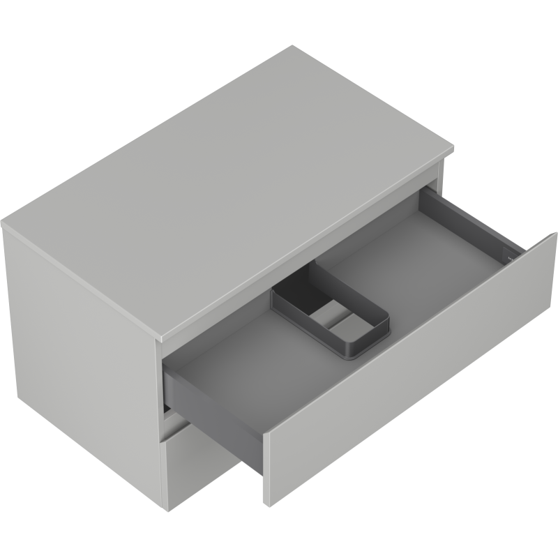 Servantskap uten vask 80 cm Mexen Orio i grå matt med åpen skuff og mørk innsats.