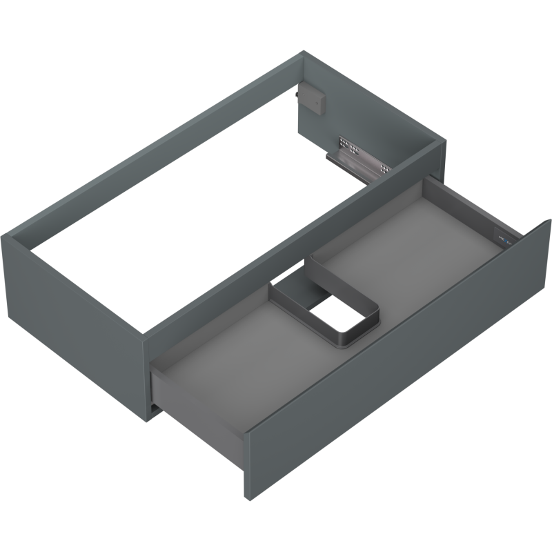 Servantskap uten vask 90 cm Mexen Orio i grafitt matt med metallskuff og utsparing for rør.