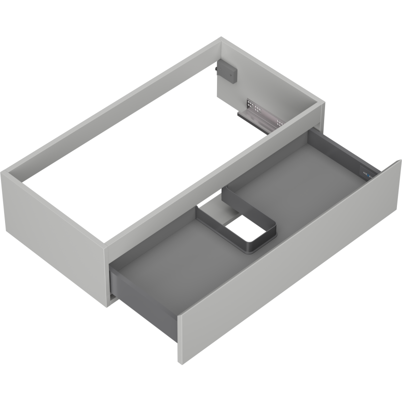 Servantskap uten vask grå matt Mexen Orio 90 cm med skuff sett ovenfra, utsparing bak.
