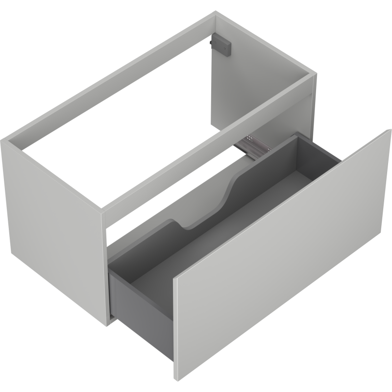 Servantskap uten vask 90 cm grå matt med én stor uttrekkskuff og utsparing for rørføring.