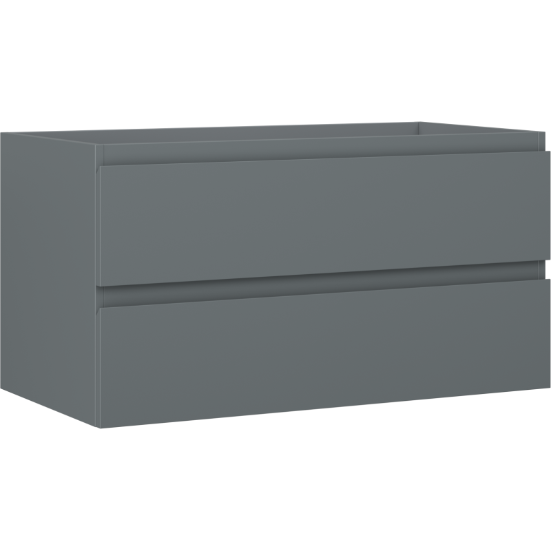 Servantskap 90 cm i grafitt matt med to skuffer, vist fra skrå vinkel uten synlige håndtak.