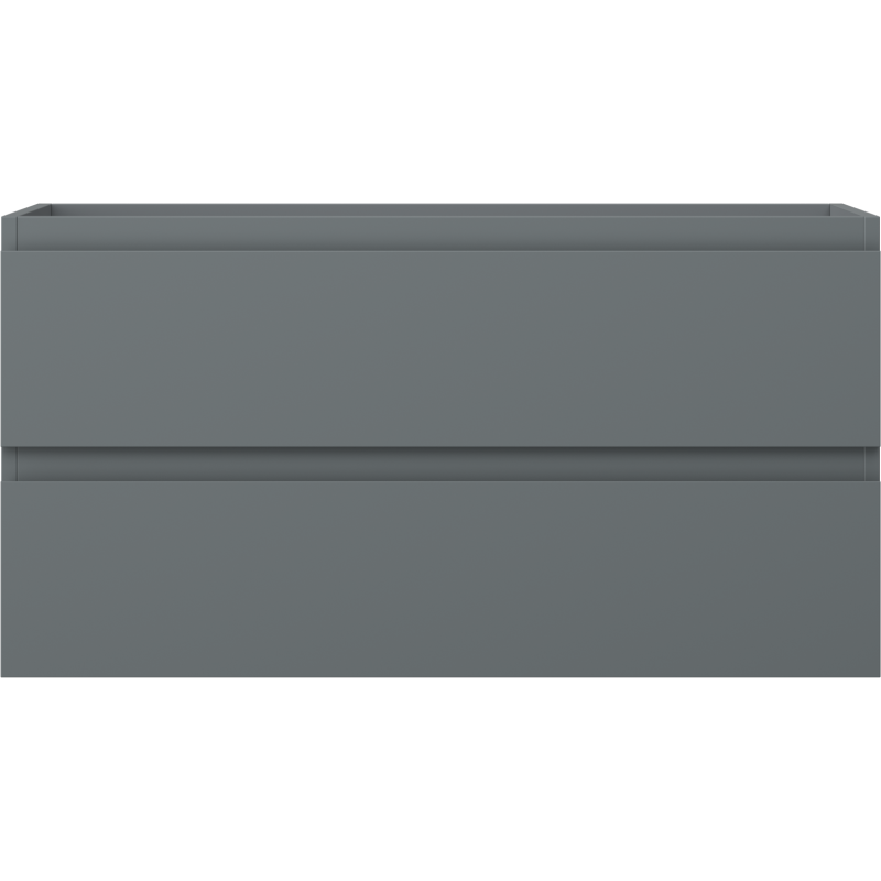 Underskap til servant i grafitt matt med to brede skuffer og innfelte håndtak, sett forfra.