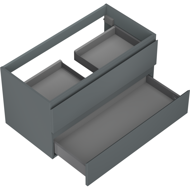 Servantskap til bad 90 cm Mexen Orio i grafitt matt med to åpne skuffer og innvendige rom.