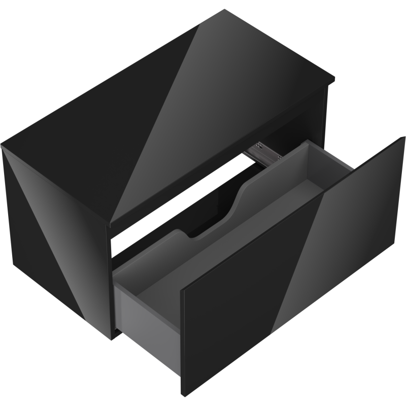 Servantskap uten vask svart høyglans Mexen Orio 90 cm med åpen skuff og todelt innside.