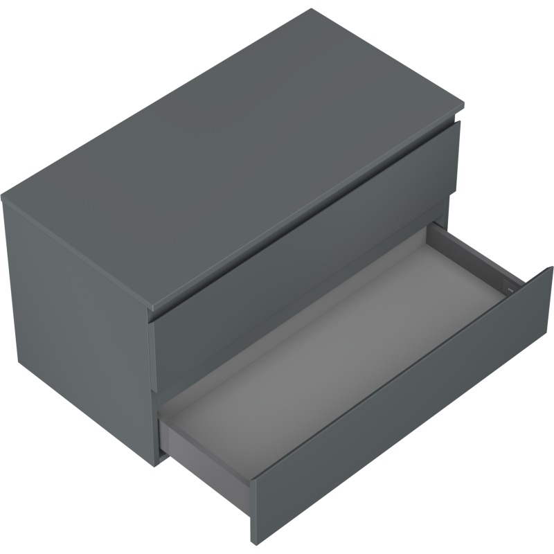 Servantskap til bad 90 cm Mexen Orio i grafitt matt med to skuffer, nederste skuff trukket ut.