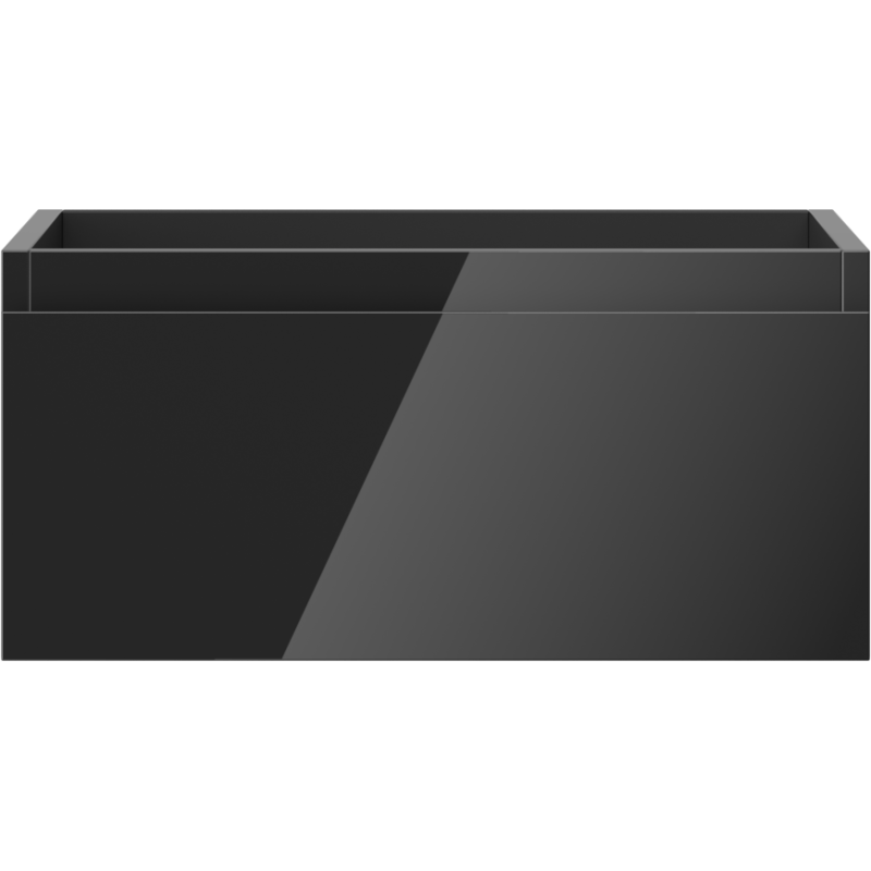 Underskap til servant Mexen Orio 50 cm i svart høyglans med én skuff, sett rett forfra.