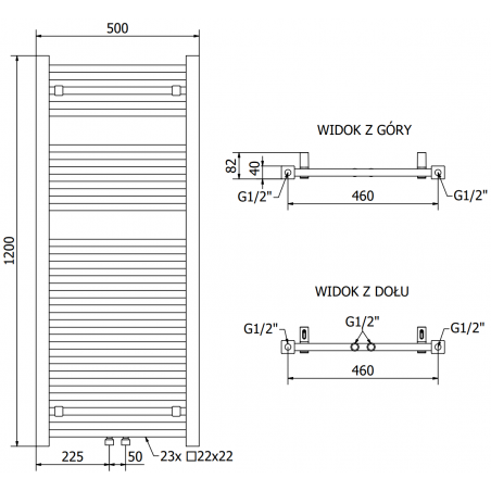 Håndkletørker Pluton 1200 x 500 mm, 600 W, Hvit