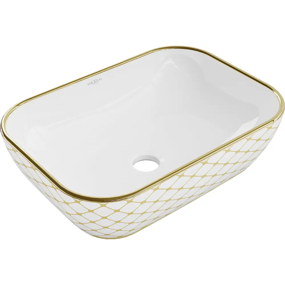 Mexen Rita Servant For Plassering På Benkeplate 45x32 Cm Hvit/gull Rutemønster - 1