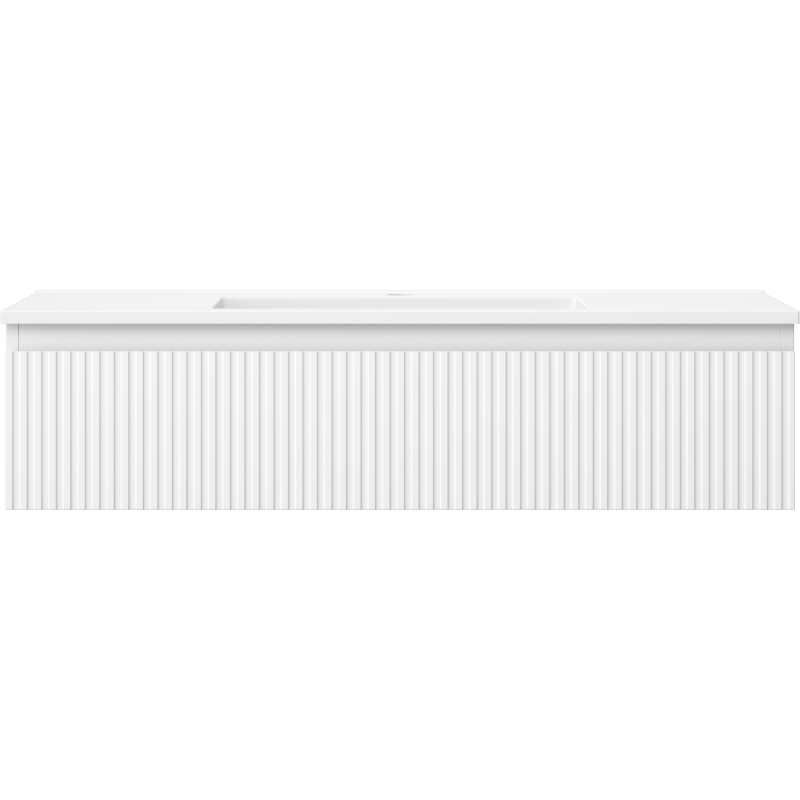 Servant med skap i hvit matt finish med ribbet front, rett forfra, Mexen Rivel Otis 100 cm.