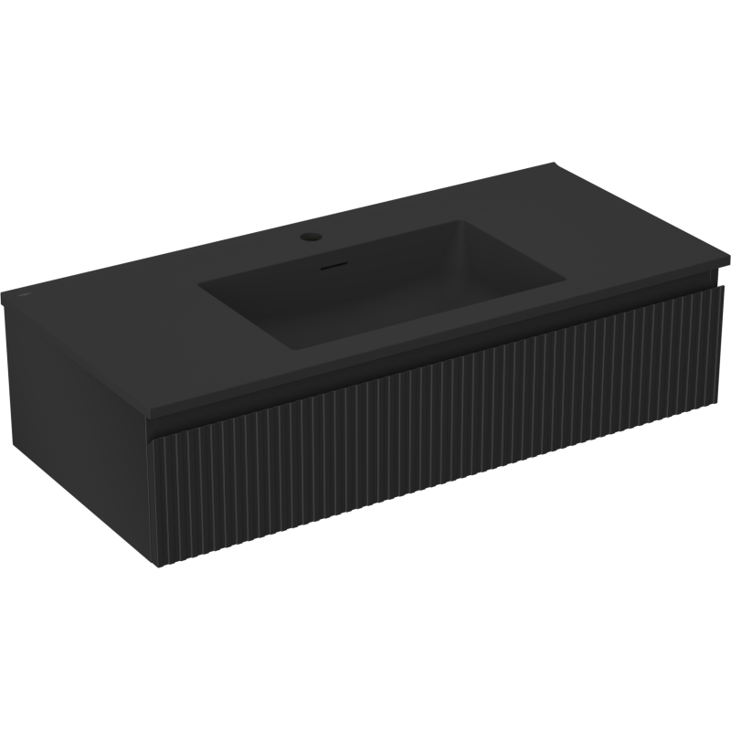 Servantskap med vask 100 cm svart matt med vertikale riller og integrert rektangulær servant.