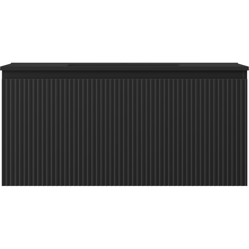 Servant med skap Mexen Rivel 100 cm i svart matt med vertikale riller og én skuff.