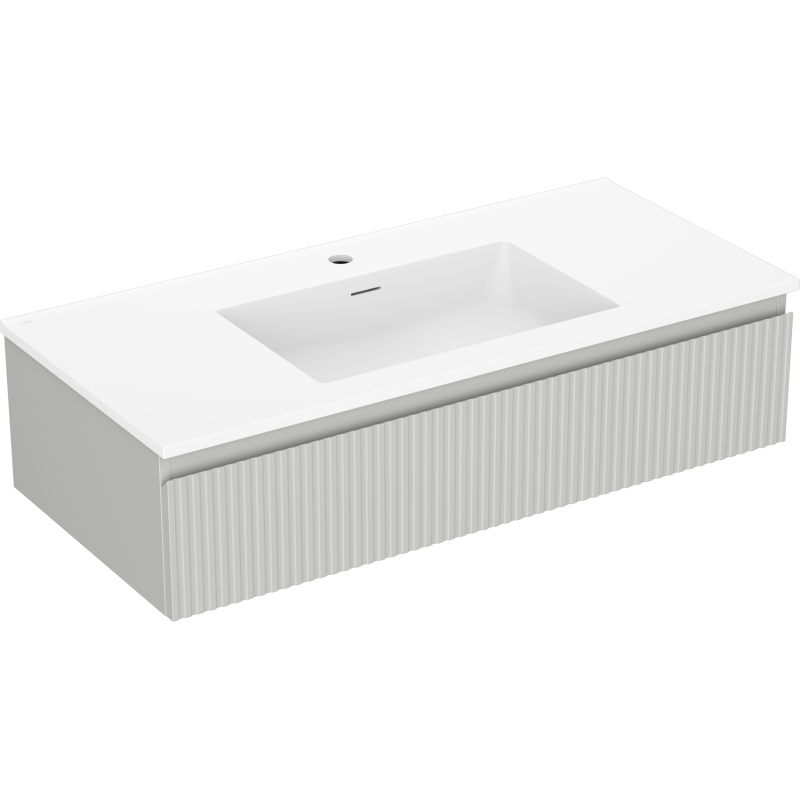 Servantskap med vask 100 cm Mexen Rivel/Otis i grå og matt hvit med riflet front, sett skrått forfra.