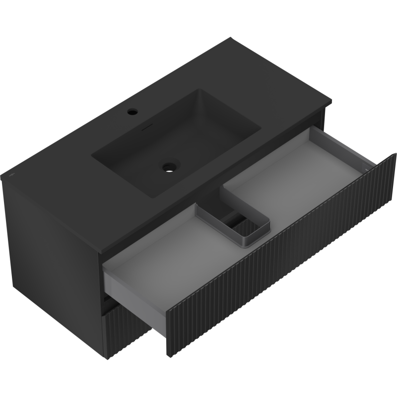 Servantskap med vask 100 cm, svart matt, 2 skuffer Mexen Rivel – 91A20-10047-2-BFF71-W18M71