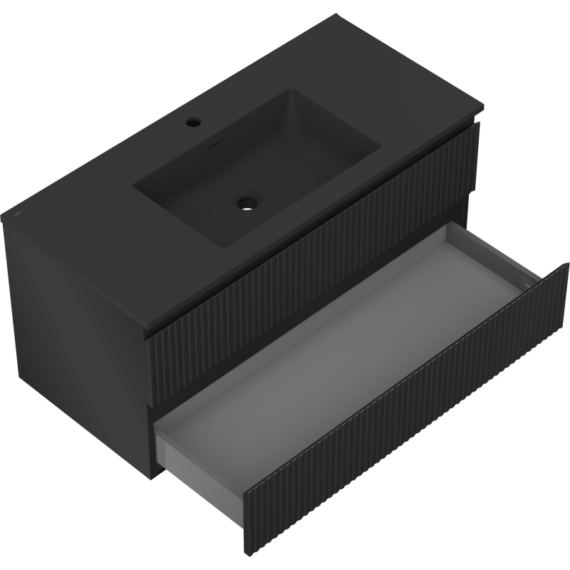 Servantskap med vask 100 cm, svart matt, 2 skuffer Mexen Rivel – 91A20-10047-2-BFF71-W18M71
