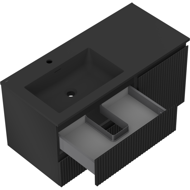 Servantskap med vask 100 cm svart matt Mexen Rivel Otis venstre – 91A23-10047-3-BBFFF71-W18L71