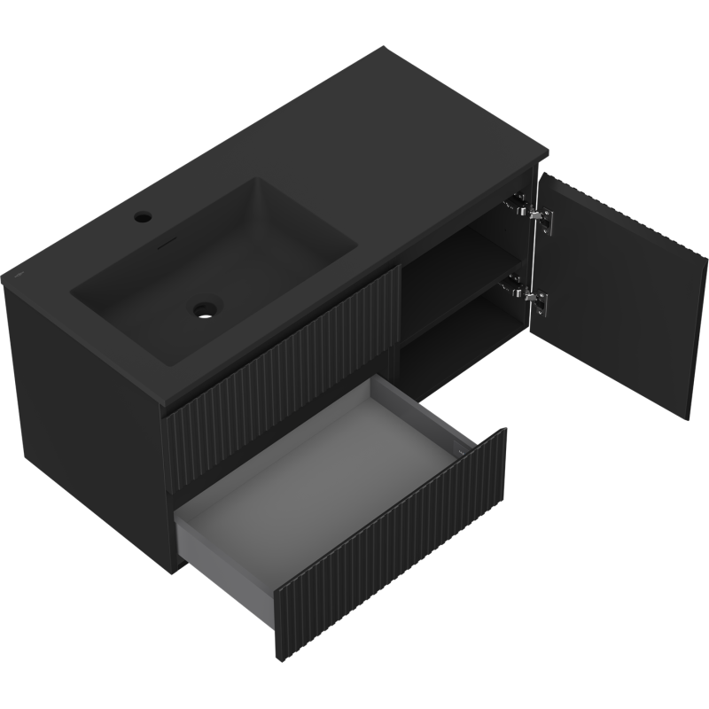 Servantskap med vask 100 cm svart matt Mexen Rivel Otis venstre – 91A23-10047-3-BBFFF71-W18L71