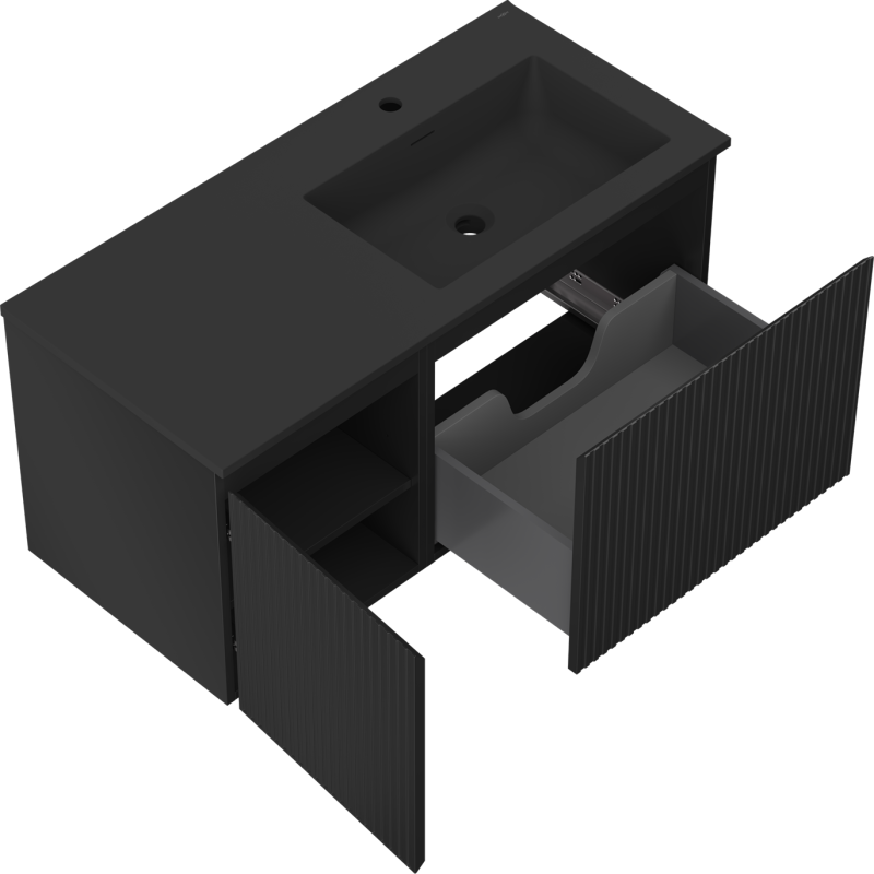 Servantskap med vask 100 cm svart matt Mexen Rivel Otis høyre – 91A23-10047-3-BBFF71-W18P71