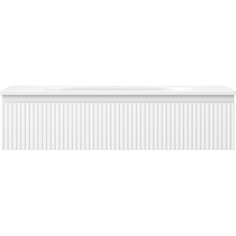 Servant med skap Mexen Rivel 100 cm i hvit matt med vertikale riller og glatt topp.