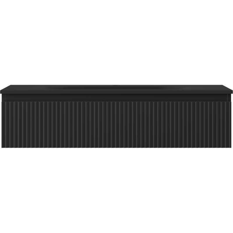 Servant med skap Mexen Rivel 100 cm i svart matt med vertikale striper på fronten.